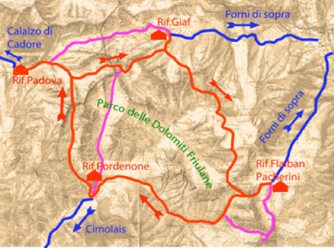 mappa anello dolomiti friulane